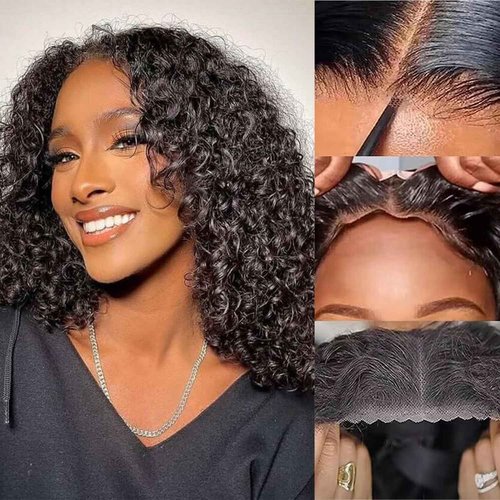 SODLIS Wear and Go Glueless Wig Curly Bob Wig Human Hair Pre Plucked Pre Cut 13x4 HD Lace Front Wigs For Black Women Ready to Wear Glueless Bob Wig 150% Density (16 Inch)