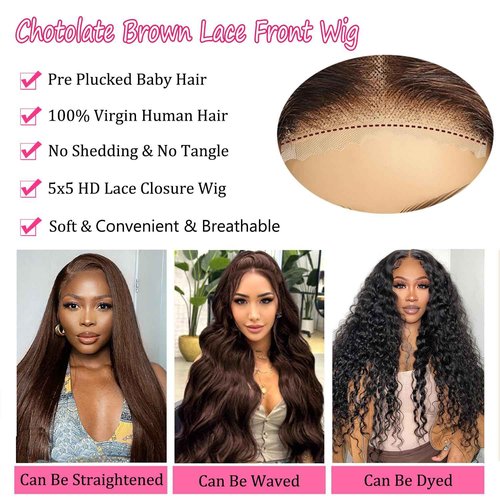 ONICE Wear And Go Glueless Wigs Human Hair Pre Plucked Pre Cut 5x5 HD Lace Closure Human Hair Wigs For Black Women Upgraded No Glue Deep Wave Lace Front Wigs Human Hair(Chocolate Brown,24Inch)
