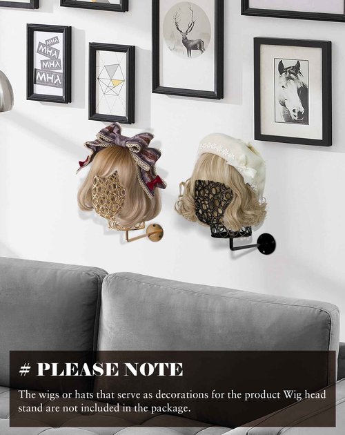 CHADWICK Wall Mount Hat Stand - Metal Hollow Mannequin Head Stand, Hanging Wig Holder 21Inch, Drying and Storage Organizer Rack, Display for Wigs, Caps, Earrings - Chrome Gold