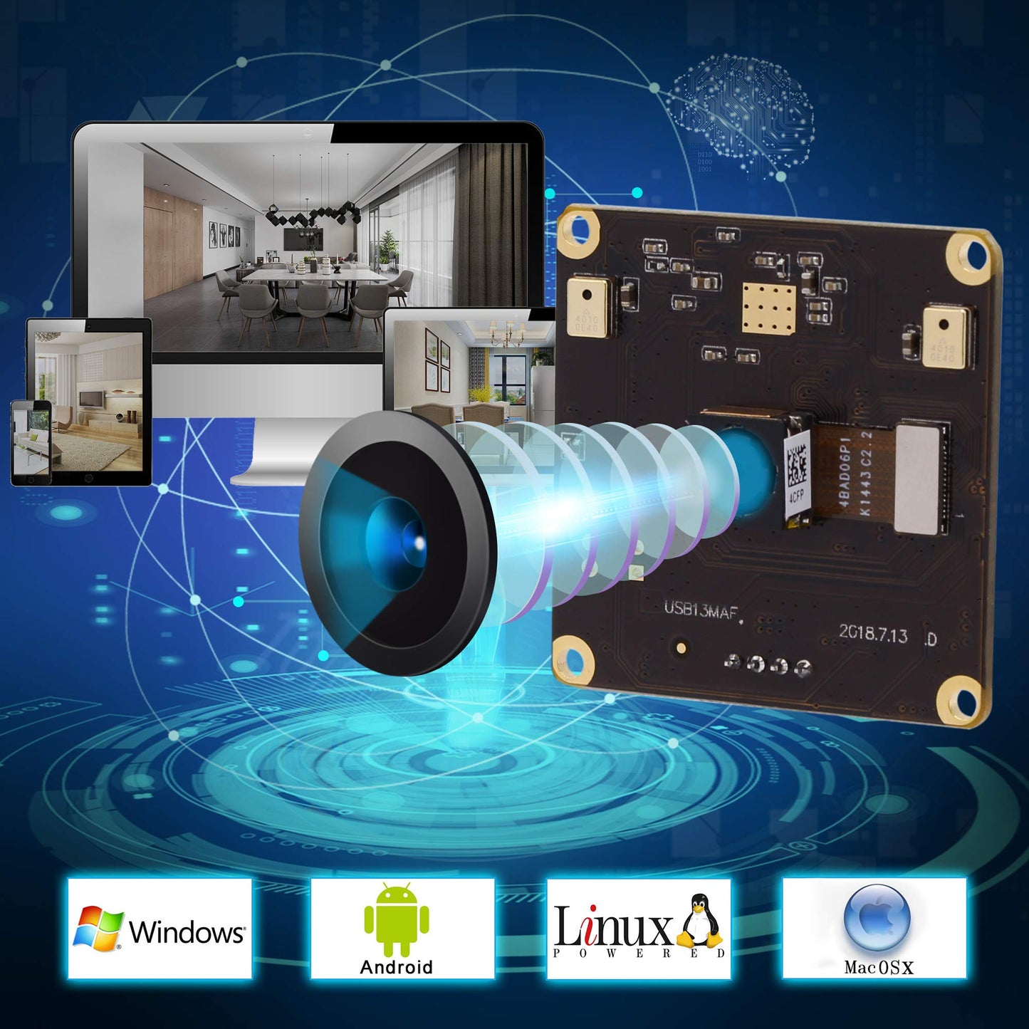 13mp USB Camera Module with Microphone Autofocus Audio Video Webcam Board for Computer Mini UVC USB2.0 PC Camera Industrial Embedded USB with Camera IMX214 Lightburn Camera for Laptop Jetson Nano