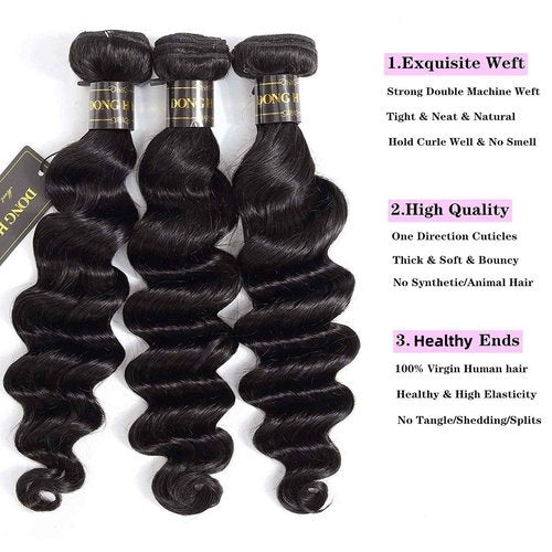 DONG H hair Loose Deep Wave Bundles 100% Unprocessed Peruvian Virgin Human Hair Bundles Loose Wave Bundles Wet and Wavy 18"20"22" 3 bundles Human Hair Natural Color Hair Extensions