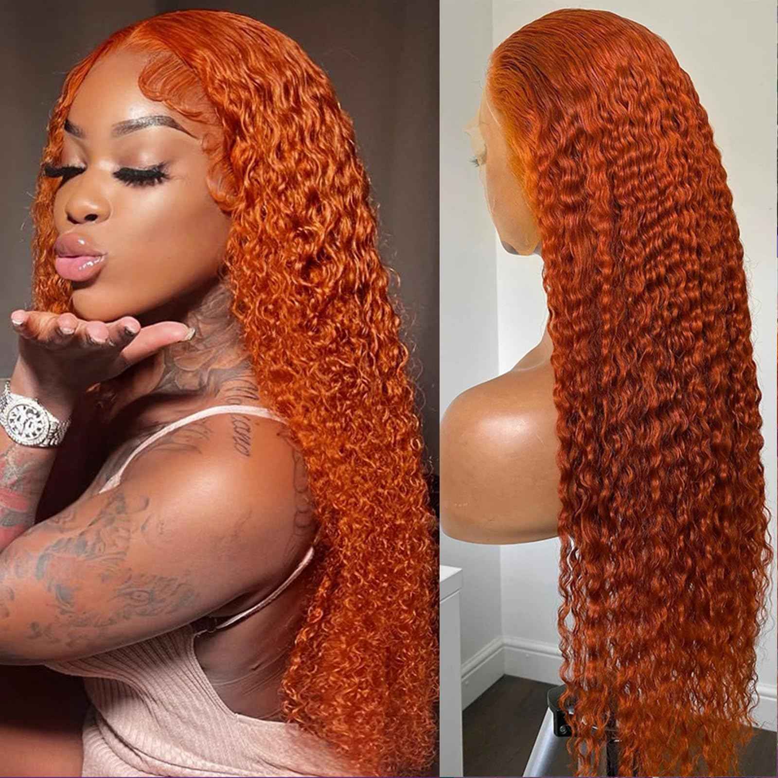 Ginger Lace Front Wigs 26 Inch 13×4 Deep Wave Wigs 360 Lace Front Wigs for Black Women 180 Density Curly Glueless Colored Wigs with Baby Hair