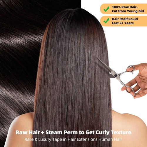 Clytie Raw Curly Tape in Hair Extensions Real Human Hair, Bleachable Tight Curly Human Tape ins Hair Extensions 20 PCS 16IN, Salon Light Weight Deep Curly Tap in 50g Invisible Taping for Thin Hair