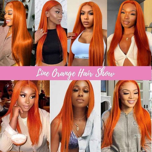 Fiumer Ginger Wig Human Hair 13x4 Straight Ginger Orange Lace Front Wigs Human Hair HD Transparent Lace Frontal 350 Colored Wig Pre Plucked 180% Density 28inch