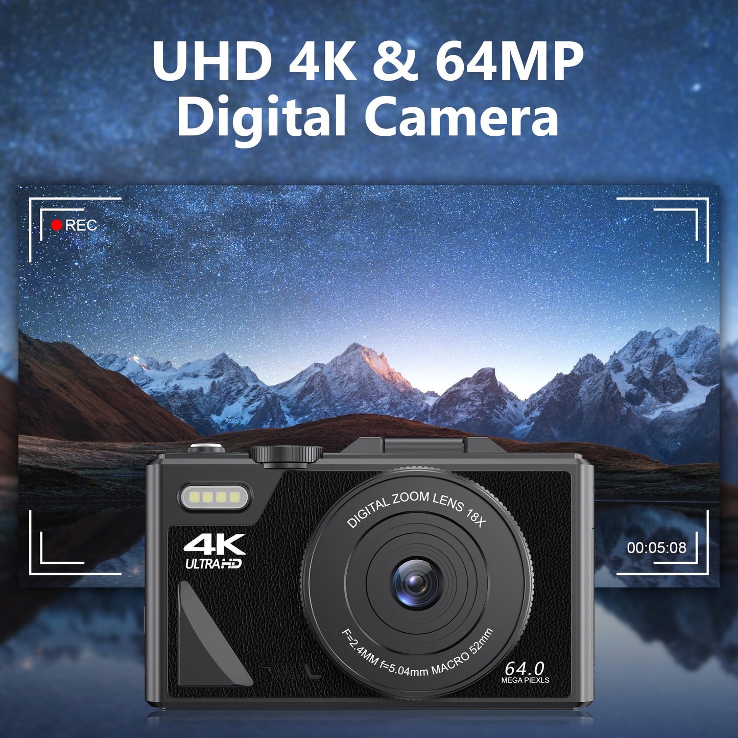 Zunate Retro 64MP Digital Camera, Vintage 4K UHD Vlogging Camera with 18X Zoom, Autofocus, 3 Inch Flip Screen for Travel Photography Vlogging (Black), Zunateyk6vg30wnx-12