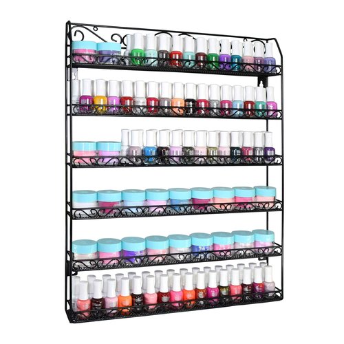 AMT 6 Tier Up to 192 BOTTLES Metal Nail Polish Racks for the Wall, Quality Nail Polish Display, Essential Oils Organizer. Holds up to 192 Bottles (Black)