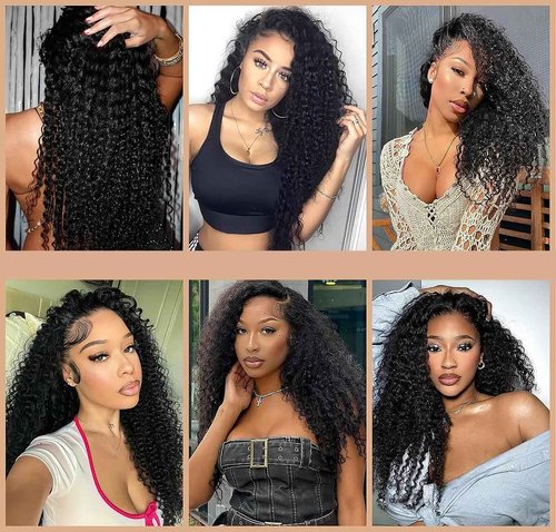 Human Hair Bundles Curly Wave Color #1B Natural Black Quick Weave Wet and Wavy Unprocessed Native Virgin Raw Trippy Hair Extensions 3 Bundles 30 32 34 Inch Kinkycurly Bundle Double Weft for Woman