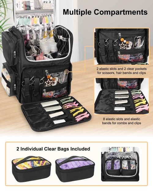 Relavel Hair Tools Travel Bag Hair Stylist Backpack Hairdresser Cosmetology Bag, Heat Insulation Full Layer for Curling Iron, Hair Straightener, Travel Accessories Train Case Barber Organizer, Black