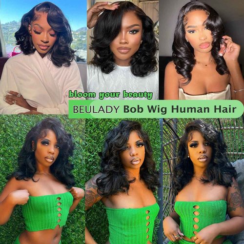 Bob Wig Human Hair 13x6 HD Lace Front Wigs Human Hair 200 Density Body Wave Lace Front Wigs Pre Plucked 16 inch Short Bob Wigs for Women Glueless Wig