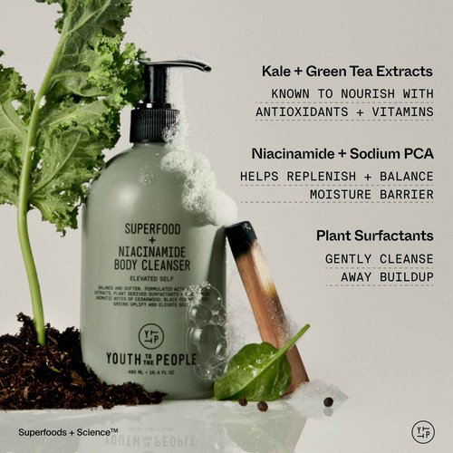 Youth To The People Superfood Cleanser Duo, Vegan Skincare Bundle Set for Face and Body, Kale + Green Tea Facial Cleanser (8 fl oz) + Body Wash (16.4 fl oz)