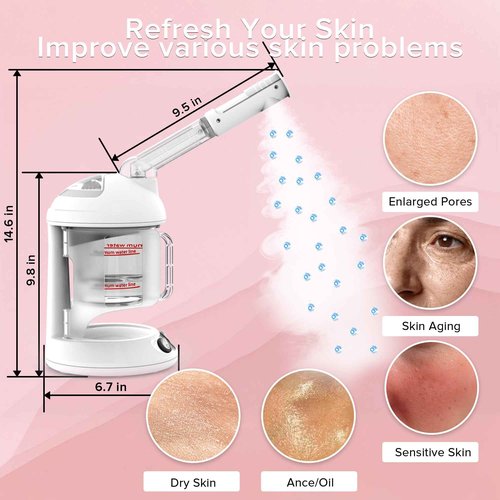 Portable Facial Steamer with Removable Water Cup, UV Ozone Nano Ionic Face Steamer for Facial Deep Cleaning, Unclogs Pores, Hydrating and Sinus Relief for Women Men Home SPA, Warm Mist