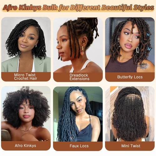 Afro Kinkys Bulk Human Hair For Braiding Dreadlock Extensions Create Repair Braid Micro Twist Afro Kinky Curly Human Hair Bundles Bulks Locs Extensions 1B Natural Black14+14+14 3 bundles/pack