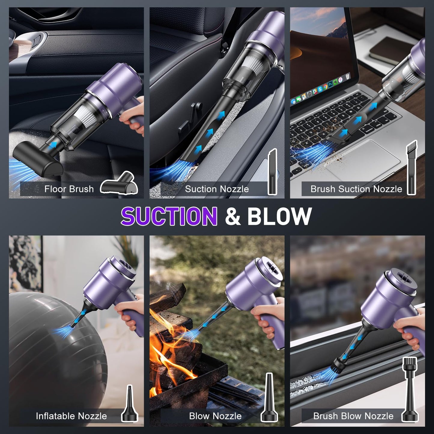 KMM Handheld Car Vacuum Cleaner, 11000PA Vacuum Cleaner & Air Duster, 120W High Power Vacuum Portable Cordless, Hand Held Vacuum Rechargeable with Multi-Nozzles & LED Light for Home, Car, Office