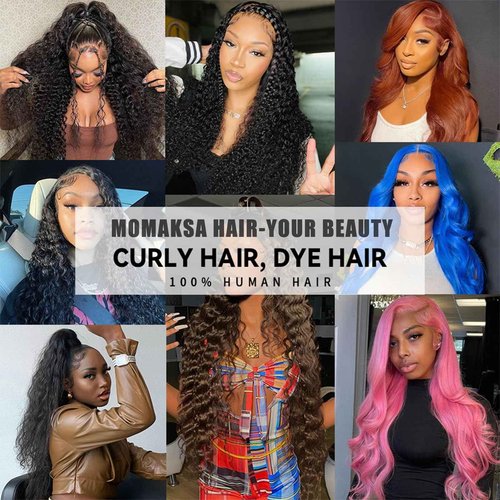 Momaksa 30 Inch 13X4 HD Lace Front Wigs Human Hair Deep Wave Wig for Women 200 Density Transparent Deep Wave Lace Front Wigs Glueless Curly Wigs Pre Plucked Full Lace Frontal Wigs With Baby Hair