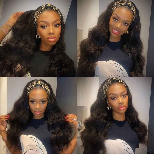 catti Body Wave Headband Wig Human Hair Headband Half Wigs for Black Women Glueless None Lace Front Wigs Human Hair Brazilian Virgin Hair Machine Made Headband Wig 150% Density (24" Headband wigs)