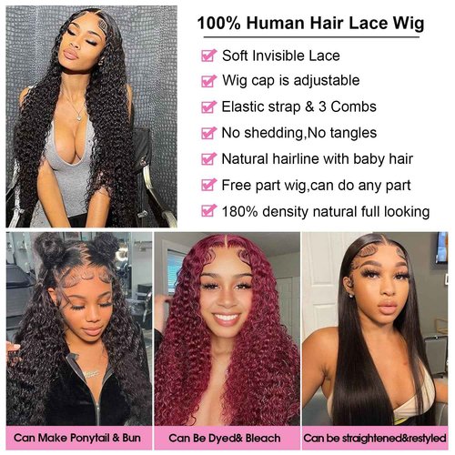 Ksflaae 13x6 Water Wave Lace Front Wigs Human Hair Pre Plucked 180% Density HD Transparent Lace Frontal Wigs Human Hair for women Glueless Wigs Curly Wigs Pre Plucked with Baby Hair 22 Inch