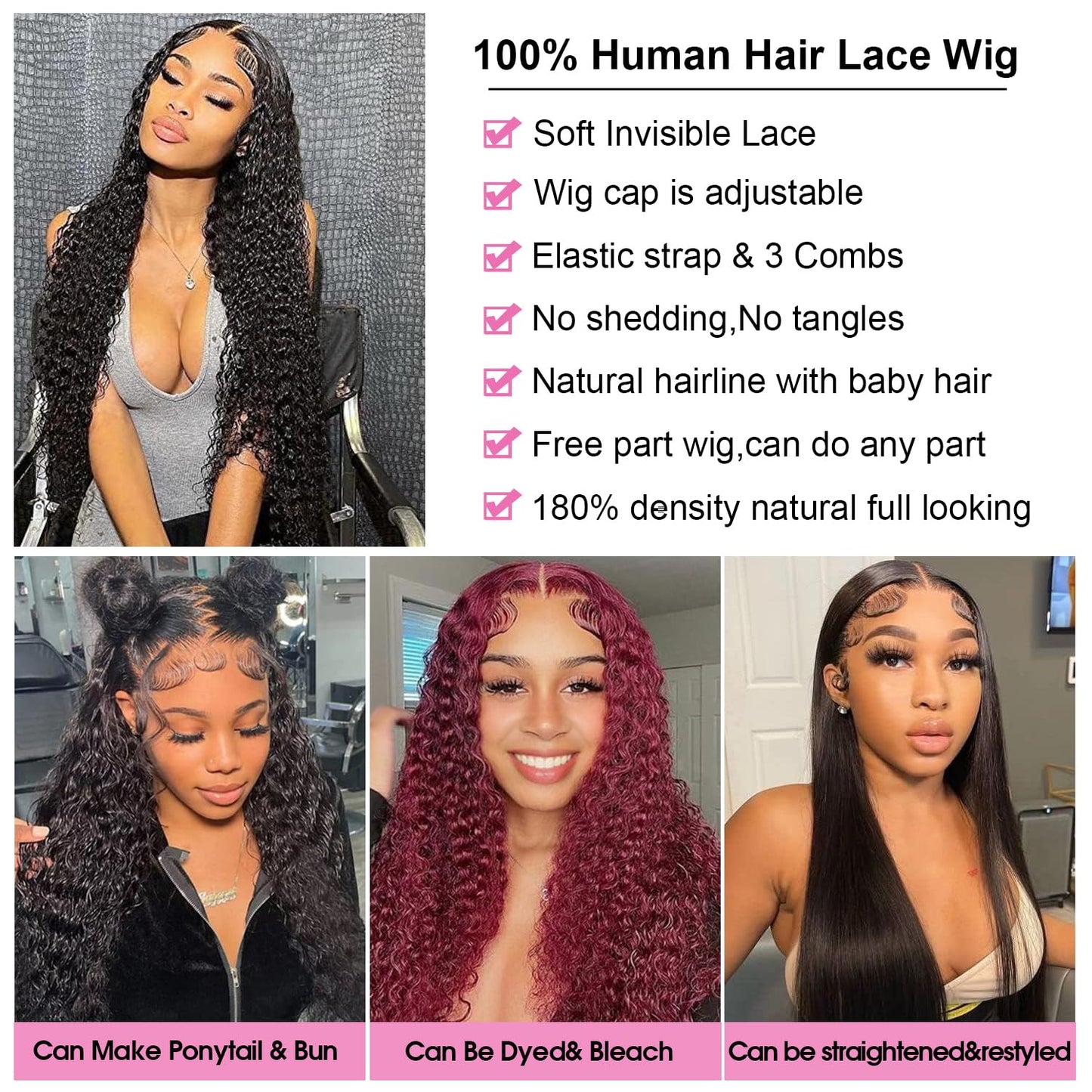 Ksflaae Water Wave 13x6 Lace Front Wigs Human Hair Pre Plucked 180% Density HD Transparent Water Wave Lace Frontal Wigs Human Hair for Women Curly Lace Front Wigs Natural Color 26 Inch