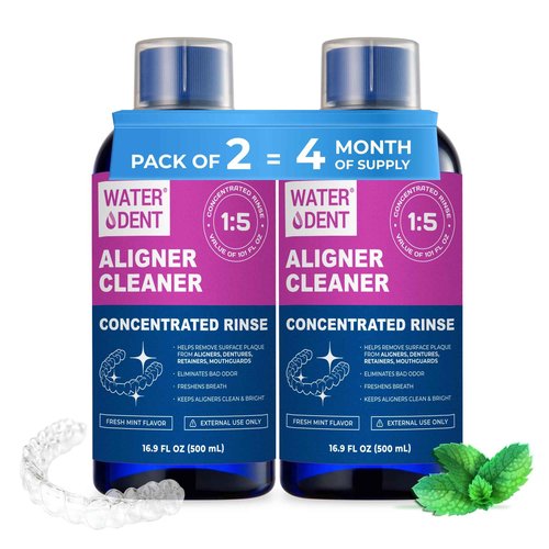 ALIGNER Cleaner Rinse | Concentrated | Clean aligners, retainers, dentures, Mouth Guards, Dental Appliance | 4 Month Supply, Alcohol Free, Minty & Fresh. Made in USA - Pack of 2 (33 fl.oz)