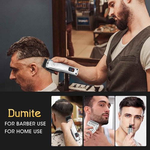 Dumite Hair Clippers for Men,4 in 1 Professional Hair Clippers T-Blade Trimmer Electric Foil Shaver Nose Hair Trimmer Set,Cordless Barber Hair Cutting Men’s Grooming Kit LCD Display Gifts (Silver)