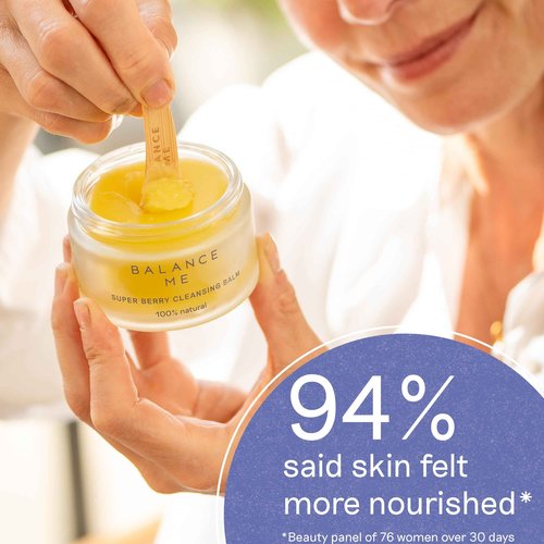 Balance Me Super Berry Face Cleansing Balm, Hydrating Makeup Remover Balm with Raspberry & Cloudberry Oils, Gentle Double Cleanse & Travel Size Facial Cleanser, 3-in-1 Natural Skincare