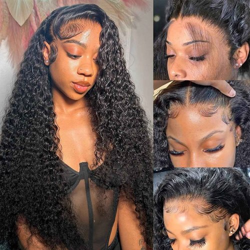 Odored Deep Wave Lace Front Wigs Human Hair 13x6 HD Transparent 180% Density Glueless Wigs Deep Curly Lace Frontal Wigs Natural Color 24 Inch