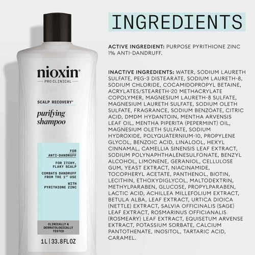 Nioxin Scalp Recovery Purifying Shampoo | For Dandruff and Itchy Scalp | With Pyrithione Zinc and Green Tea Extracts| 33.8 Fl oz.