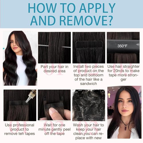 Tape in Hair Extensions Human Hair 22Inch Natural Black Color 20Pcs 50G/Pack Straight Seamless Weft Skin Invisible Thick 100% Real Black Human Hair Tape In Extensions