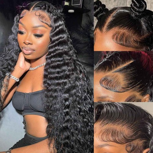 Ferzzon 13x6 Deep Wave Lace Front Wigs Lace Frontal Wigs Human Hair for Women Glueless Curly Lace Front Wig Curly Wig Pre Plucked with Baby Hair 180 Density Natural Color 30 Inch