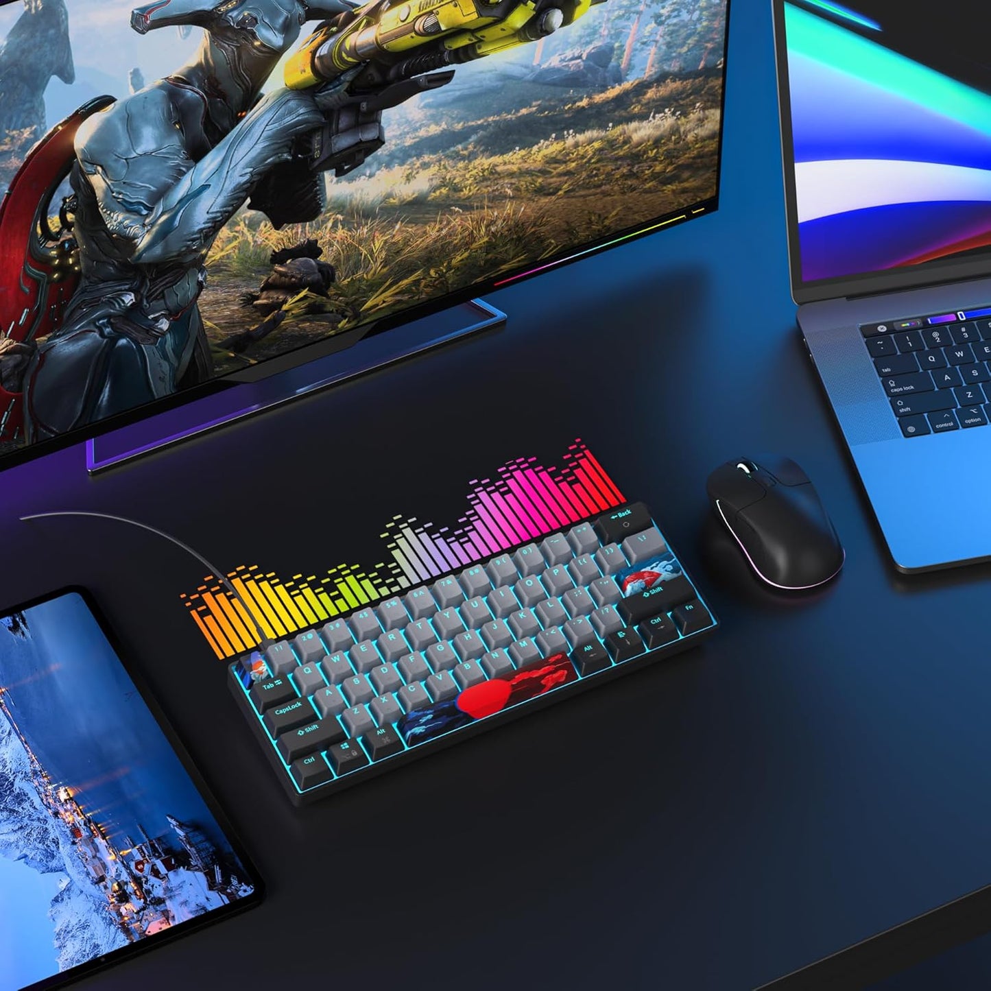 60 Percent Gaming Keyboard 60% Mechanical Keyboard LED Backlit Ultra Compact Wired Keyboard with Red Switch for Windows Laptop Gamer(61 Blue Samurai)