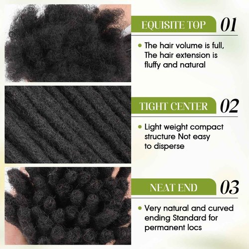 BUGUQI 100% Human Hair Dreadlock Extensions - Handmade Premium Remy Hair Locs 0.6cm Thick, 30 Strands/Pack Reusable for Crochet & Protective Styles (Natural Black)(0.6CM Width-1B, 8 Inch-30 Strands)