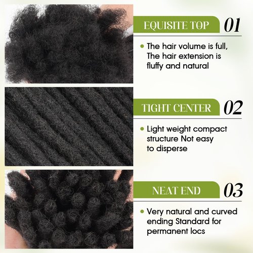 BUGUQI 6Inch-18Inch Dreadlock Extensions Loc Extensions Human Hair for Men/Women 100% Real Human Hair (0.6CM Width-1B, 18 Inch-10 Strands)