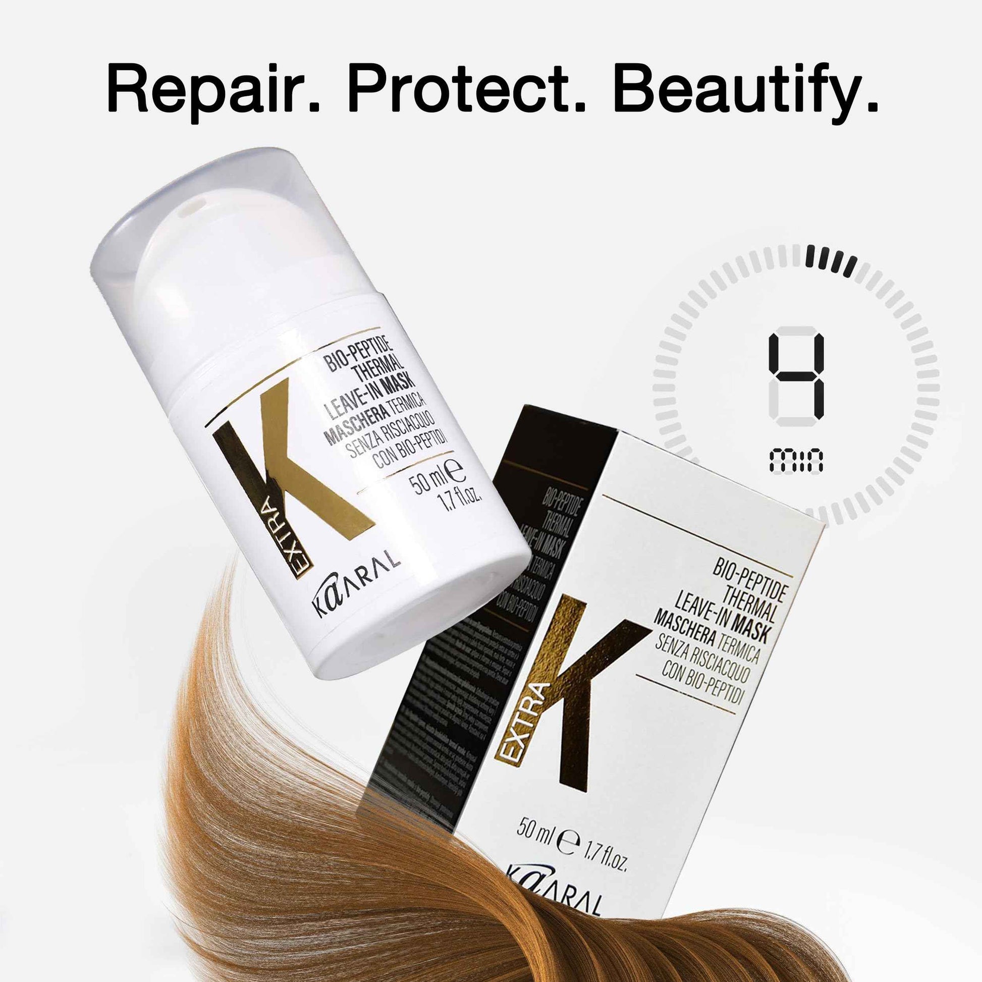 Kaaral Bio-Peptide Thermal Leave-In Hair Mask - Intensive Moisture & Heat Protection for Dry Damaged Hair - Strengthening Hydrating Repair with Collagen & Restores Shine - 50ml