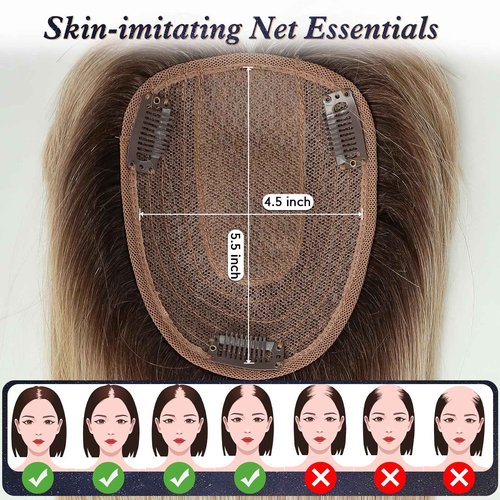 starluck Hair Toppers for Women Real Human Hair with Bangs 4.5"*5.5"Large Base 14 Inch 100% Real Human HairToppers for Women with ThinningHair Cover Gray Roots(ombre Light Blonde)