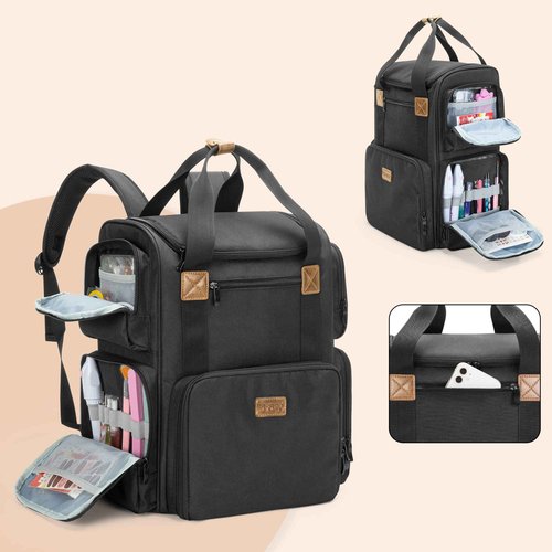 BAFASO Nail Polish Organizer Backpack Holds 70 Bottles and a Nail Lamp, Nail Polish Organizer Case with 2 Removable Pouches and a Laptop Sleeve (Patented Design), Black