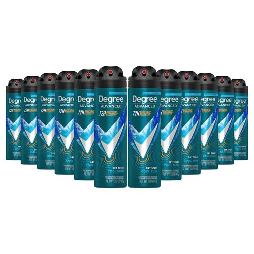 Degree Men Antiperspirant Deodorant Dry Spray Cool Rush 12 Count 72-Hour Sweat and Odor Protection Deodorant for Men With Body Heat Activated Technology 3.8 oz