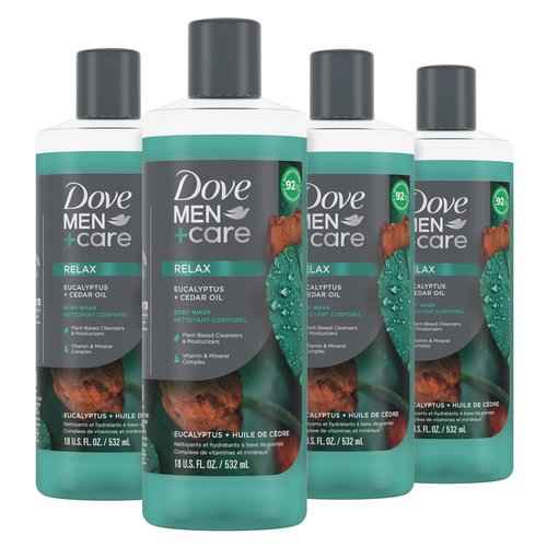 Dove Men Body Wash Sandalwood+Cardamom and Eucalyptus+Cedar Oils Cleansers 4 Count 18 oz