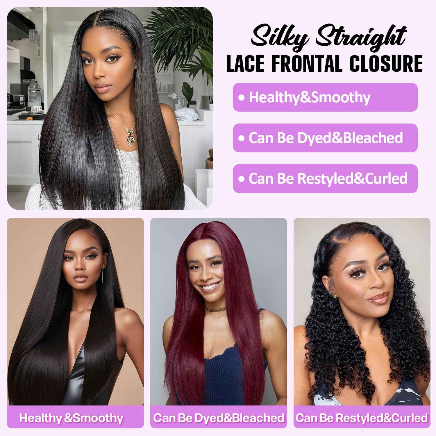 13x4 Straight HD Lace Frontal Closure 100% Unprocessed Brazilian Virgin Hair Silky Smooth Texture 150% Density Ear to Ear Lace Pre-Plucked Natural Black Long-Lasting 16 Inch
