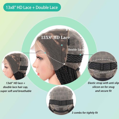 Fecihor Braided Wigs for Women Knotless Braided Lace Front Wigs with Baby Hair Box Braid Wig 13x8 Inches HD Lace Frontal Black Braided Wigs 36 inches