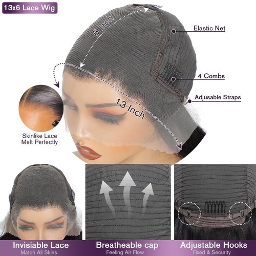 VNFM 26 Inch 13x6 Body Wave Lace Front Wigs Human Hair 180 Density HD Lace Frontal Wigs Human Hair Pre Plucked Human hair Wig for Women Natural Black