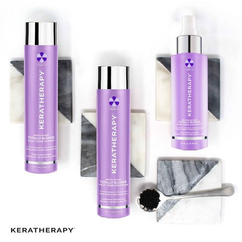 KERATHERAPY Keratin Infused Totally Blonde Violet Toning Conditioner, 33.8 fl. oz., 1000 ml - Keratin Therapy Purple Conditioner for Blonde Hair, Brassy, Silver, & Highlighted - Sulfate & Paraben Free