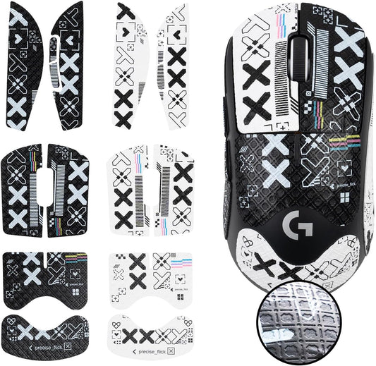 2-in-1 Mouse Grip Tape Anti Slip for Logitech G Pro X Superlight, Superlight 2 Wireless Gaming Mous Pre-Cut Gaming Mouse Skins, Self-Adhesive, Sweat-Resistant (White Set + Black Set)