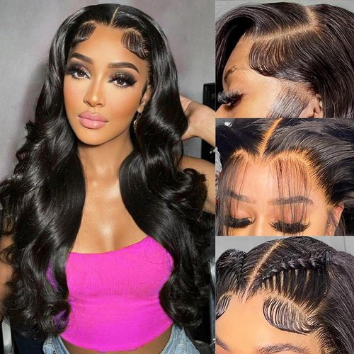 SANLOTIE Body Wave Lace Front Wigs Human Hair 24 Inch 13x4 HD Transparent Lace Frontal Wig Pre Plucked with Baby Hair 180% Density Brazilian Wigs for Black Women Natural Color (24 Inch)