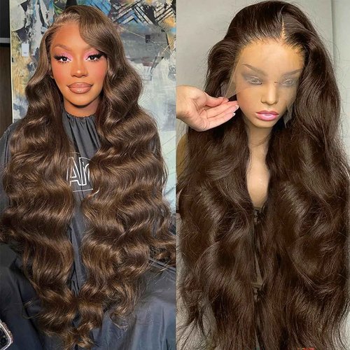 UYGLJK chocolate Brown Lace Front Wig 30 Inch Brown Body Wave Lace Front Wigs Human Hair Pre Plucked with Baby Hair Brown Wig Human Hair 13x6 HD Colored Frontal Wigs Human Hair wig