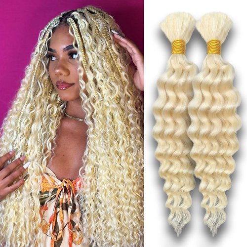 Heyloo Hey my wig 613 Blonde 22 Inch 2 Bundles 100g Boho Human Braiding Hair Curly Deep Wave Bulk Unprocessed Brazilian Virgin Water Wave Human Braiding Hair for Boho Braids Wet and Wavy