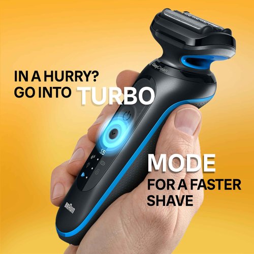 Braun Electric Shaver for Men, Series 5 5150cs, Wet & Dry Shave, Turbo Shaving Mode, Foil Shaver, with Beard Trimmer, Body Groomer and Charging Stand, Blue