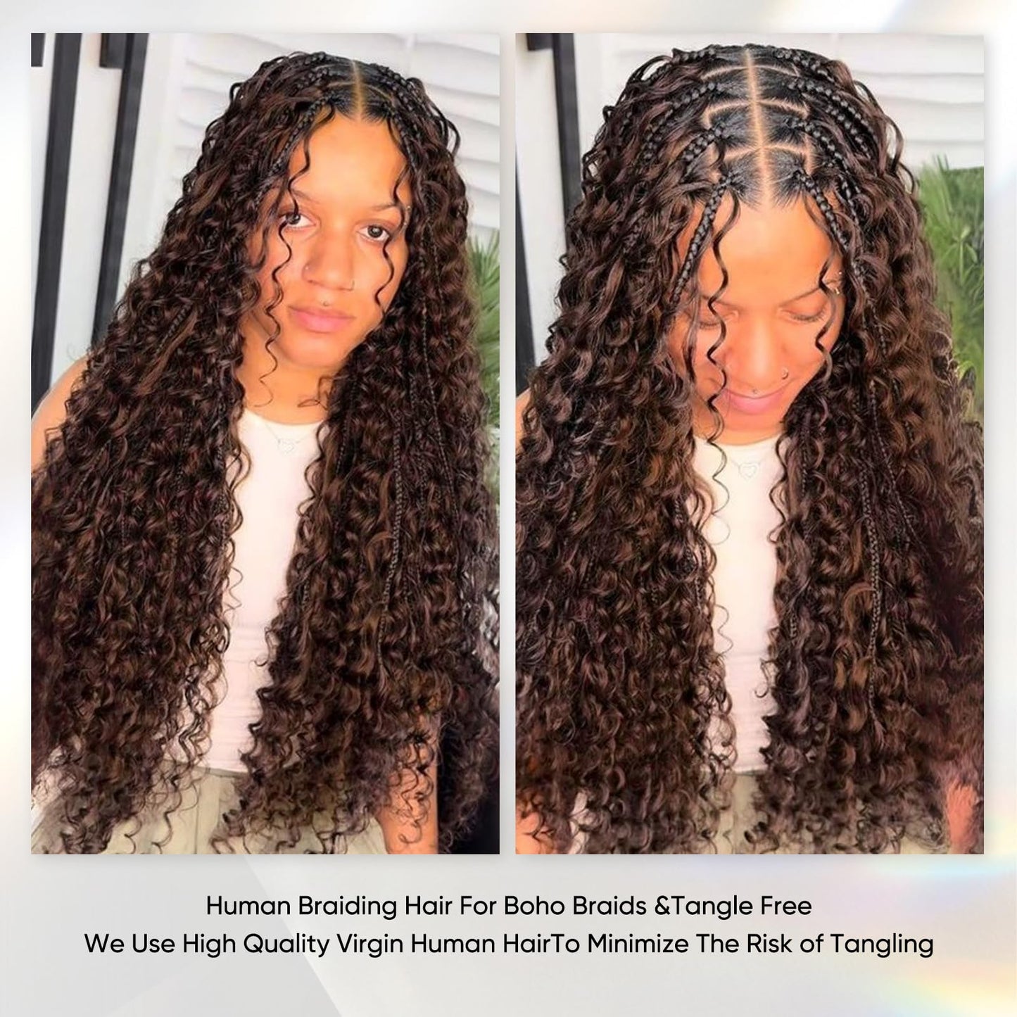 Human Braiding Hair 24 Inch 100g Chocolate Brown Deep Wave Bulk Human Hair for Braiding No Weft Curly Bundles Human Hair Extensions for Boho Knotless Braids Wet and Wavy Braiding Hair (#4)