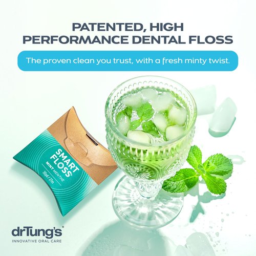 drTung's Smart Floss Mint for Teeth - Natural Expanding Dental Floss, Gentle on Tooth & Gums, Expands & Glides, PTFE & PFAS Free, Certified Organic Mint Essential Oils - Pack of 12
