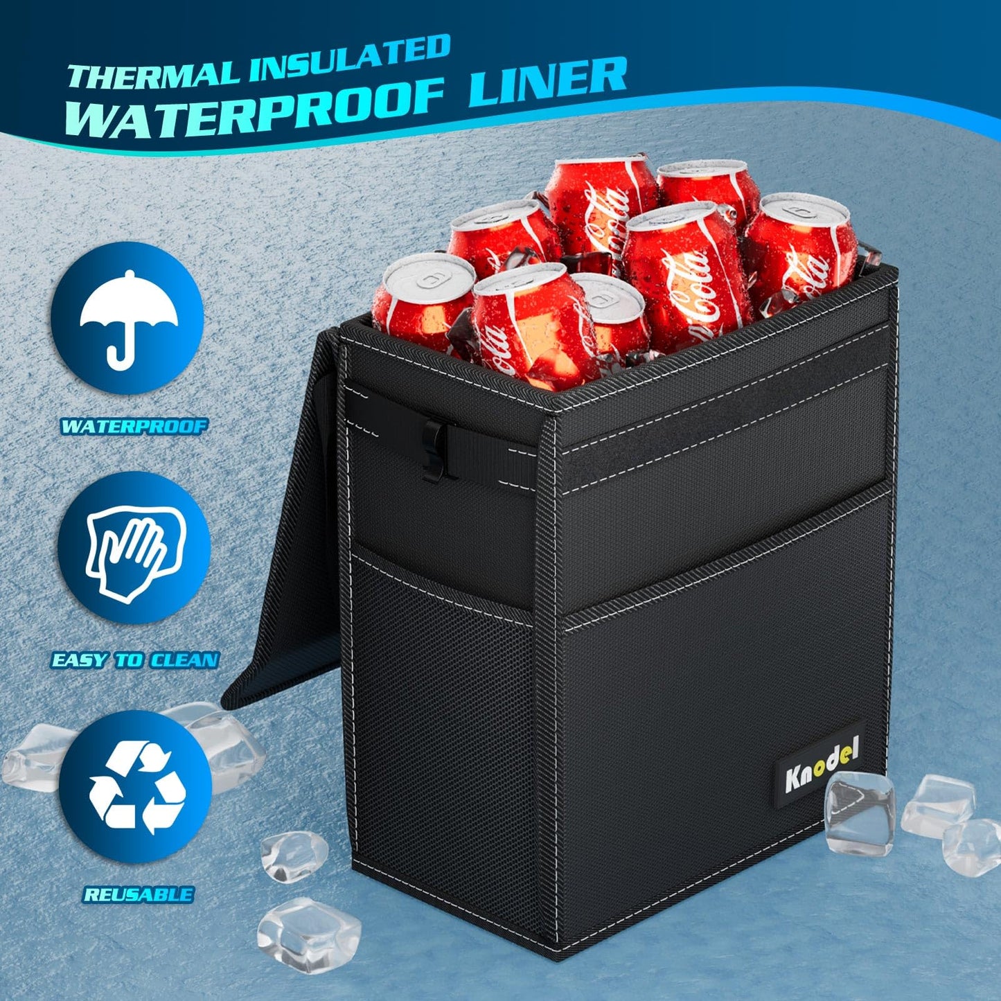 K KNODEL Car Trash Can, Waterproof Garbage Can, Trash Bag with Lid, Leak-Proof Car Bin, Trash Hanging Bag for SUV (Large, Black)