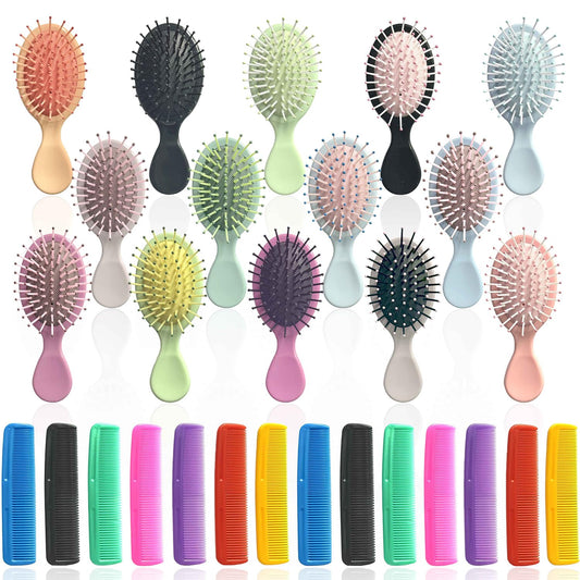 112 Pieces Mini Hair Brush, Detangling Hair Combs Set, Include 56 Travel Mini Brush for Hair 56 Fine Wide Hair Combs Wet Dry Hair for Girls Women Boys Men