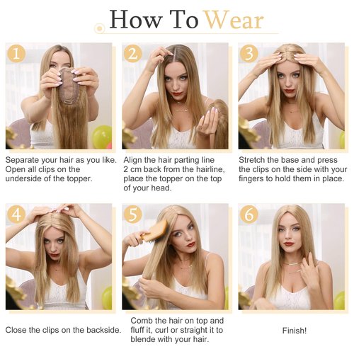 SEGO Hair Toppers for Women Human Hair With Thinning Hair, 7 * 13CM Silk Base 100% Real Human Hair Clip in Top Wiglet Hairpieces -10 Inch No Bangs Dark Brown